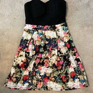 Xhilaration Black and Pink Strapless Fit and Flare Dress